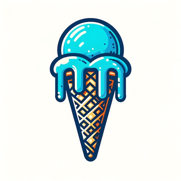 Vector ilustración lúdica del cono de helado azul que se derrite