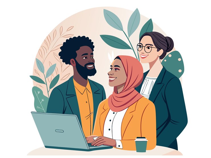 Ilustración de un lugar de trabajo inclusivo Conjunto de vectores de diversidad e inclusión