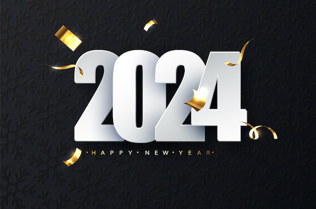 Ilustración de lujo de año nuevo 2024 sobre fondo oscuro Saludos de feliz año nuevo