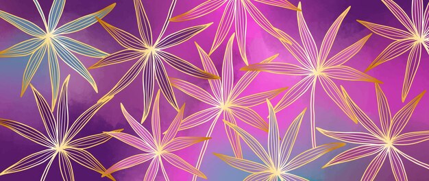 Ilustración de lujo de vector elegante brillante rosa con hojas de palma doradas y ramas para decoración cubre fondos de pantalla