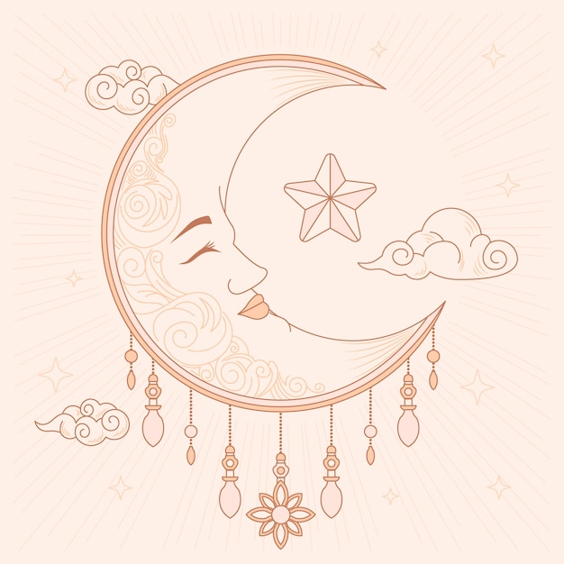 Ilustración de la luna creciente dibujada a mano