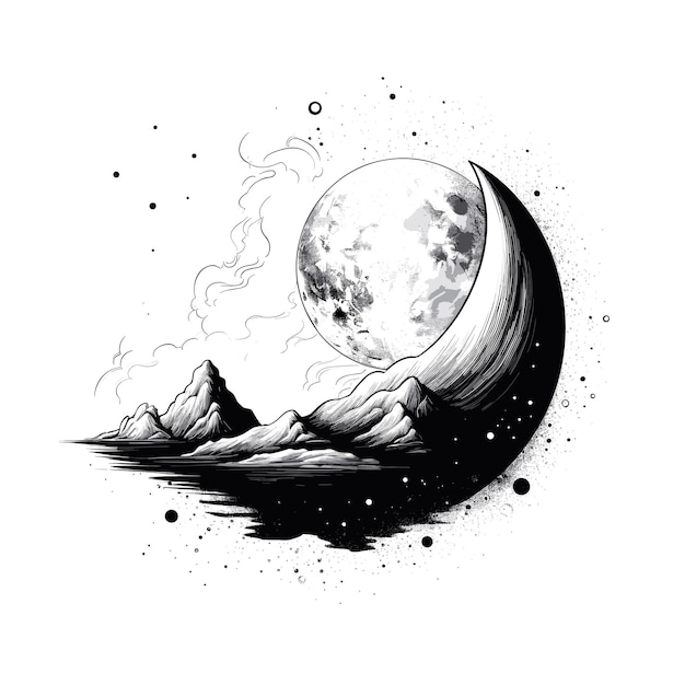Ilustración de la luna mística dibujada a mano