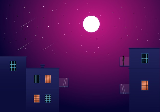 Ilustración de la luna en la noche de invierno