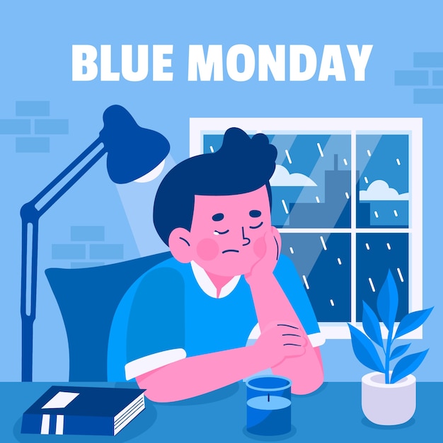 Ilustración del lunes azul plano