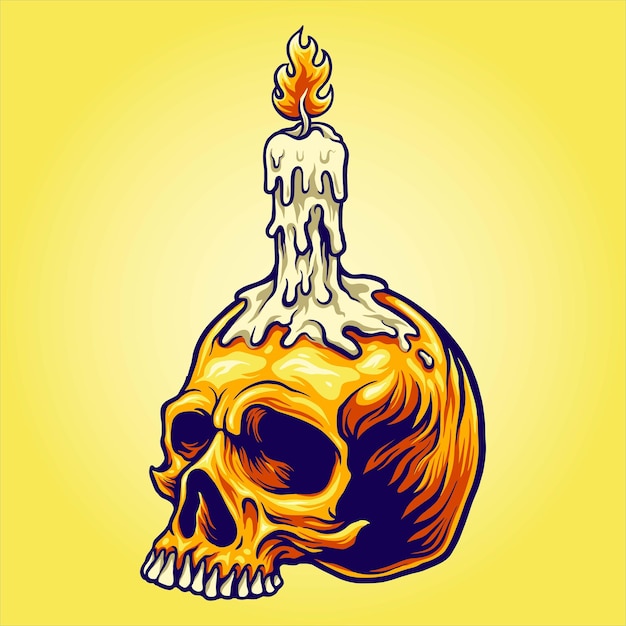 Ilustración de luz de vela de calavera dorada
