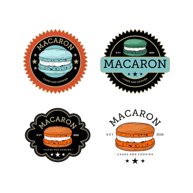 Ilustración macaron tortas y galletas plantilla de diseño de logotipo vintage premium