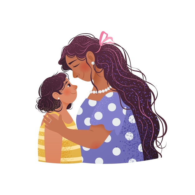 Ilustración de una madre abrazando a su pequeña hija Concepto de Feliz Día de la Madre Clipart aislado