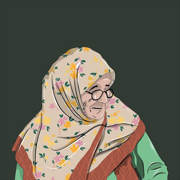 Vector ilustración de madre musulmana en dibujo vectorial de dibujos animados