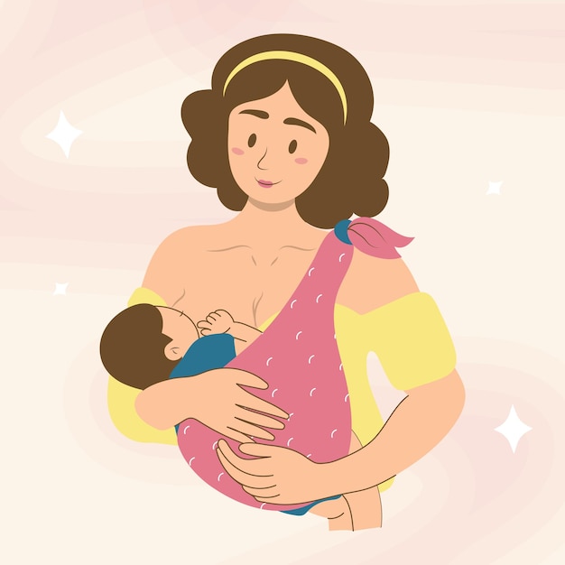 Ilustración de una madre que amamanta a mano
