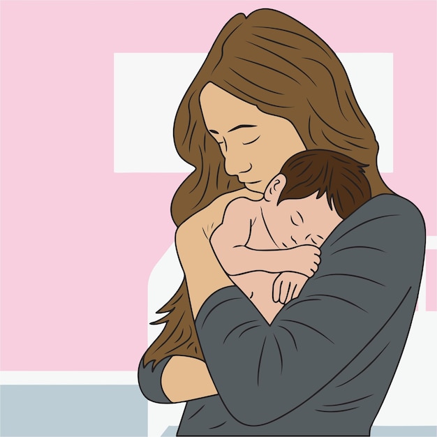 ilustración de una madre sosteniendo a un bebé
