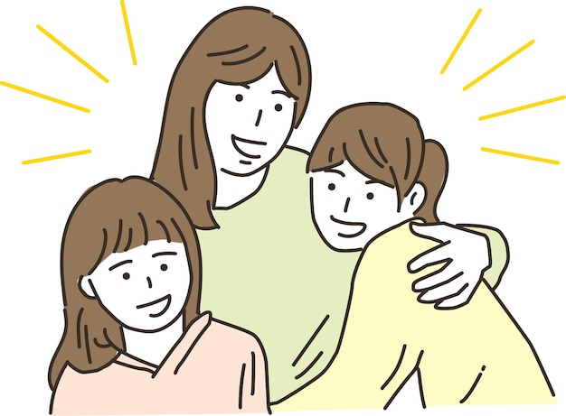 Ilustración de una madre y su hija abrazando a un padre y su hijo