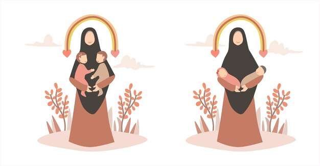 Vector ilustración de una madre con sus gemelos