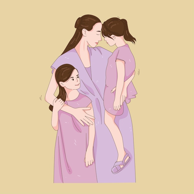 Ilustración madre y sus hijas