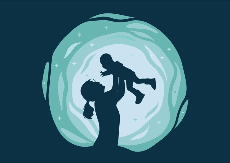 Vector ilustración, de, madre, tenencia, bebé