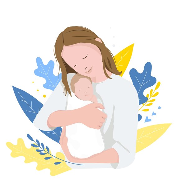 Vector ilustración de madre ucraniana con bebé en brazos feliz día de la madre tarjetas de felicitación