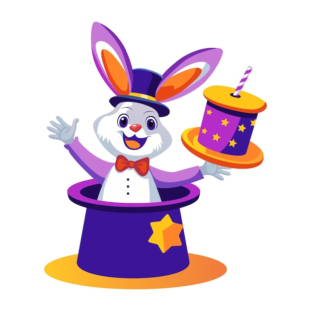 Ilustración de magia de conejo en estilo plano