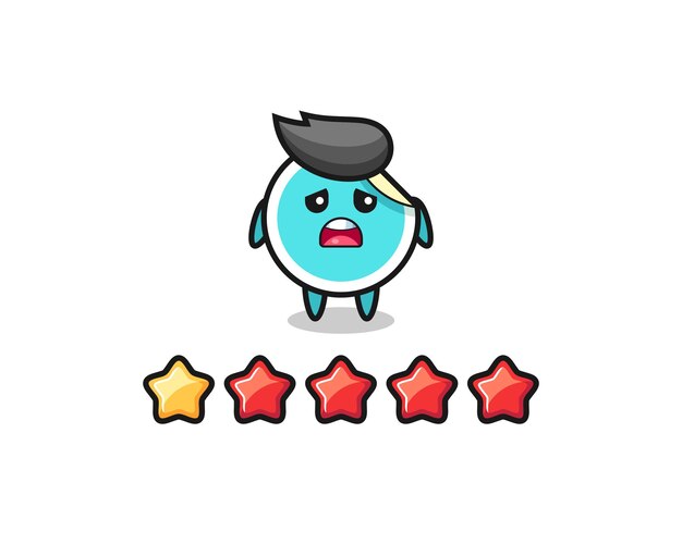 La ilustración de la mala calificación del cliente, personaje lindo de la etiqueta engomada con 1 estrella, diseño de estilo lindo para la camiseta, etiqueta engomada, elemento del logotipo