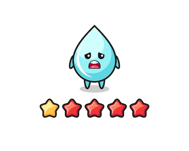 La ilustración de la mala calificación del cliente, personaje lindo de gota de agua con 1 estrella, diseño de estilo lindo para camiseta, pegatina, elemento de logotipo