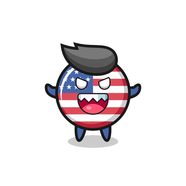 Ilustración del malvado personaje de la mascota de la insignia de la bandera de los Estados Unidos, diseño de estilo lindo para camiseta, pegatina, elemento de logotipo