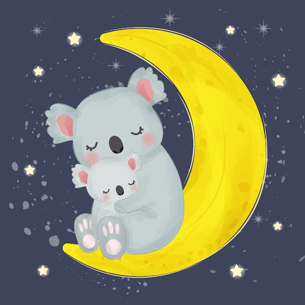 Vector ilustración de mamá y bebé koala