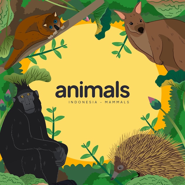 Ilustración de mamíferos coloridos idea de portada de libro para niños y educación