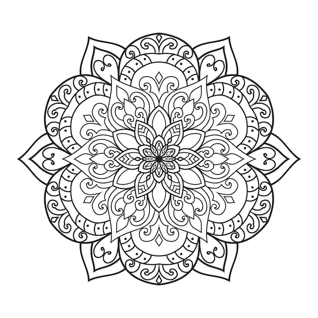 Ilustración de mandala. Adornos florales para colorear libro.