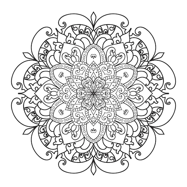 Ilustración de mandala. Adornos florales para colorear libro.