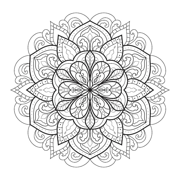 Ilustración de mandala. Adornos florales para colorear libro.