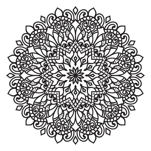 Ilustración de Mandala en blanco y negro Esquema dibujado a mano Mandala
