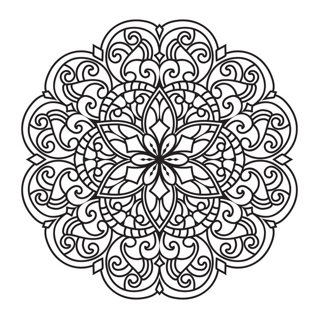 Ilustración de Mandala en blanco y negro Esquema dibujado a mano Mandala