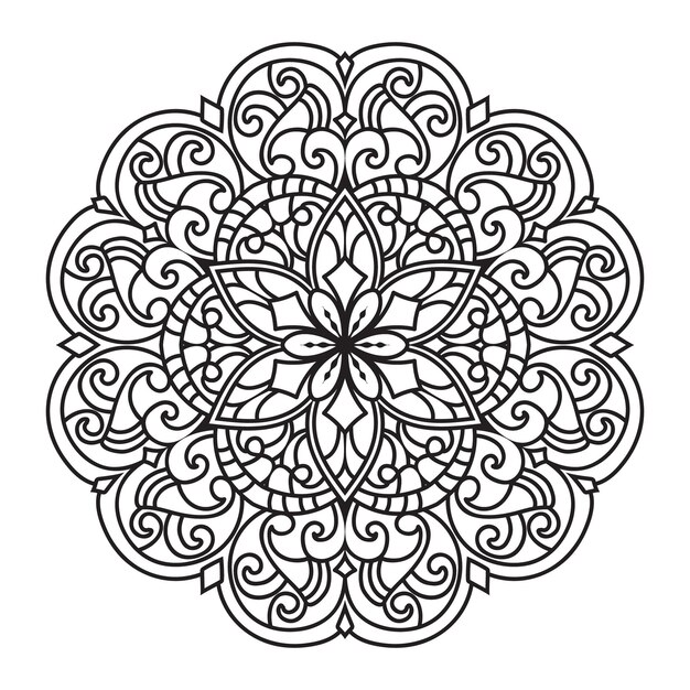 Ilustración de mandala en blanco y negro esquema dibujado a mano mandala