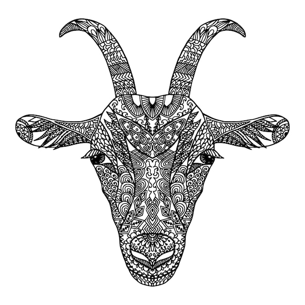 Ilustración de mandala de cabra y animal dibujada a mano