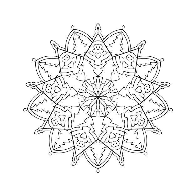 Ilustración de mandala para colorear la página del libro u otro proyecto creativo Elementos de Navidad y Año Nuevo Patrón de encaje redondo Arteterapia de dibujo intuitivo