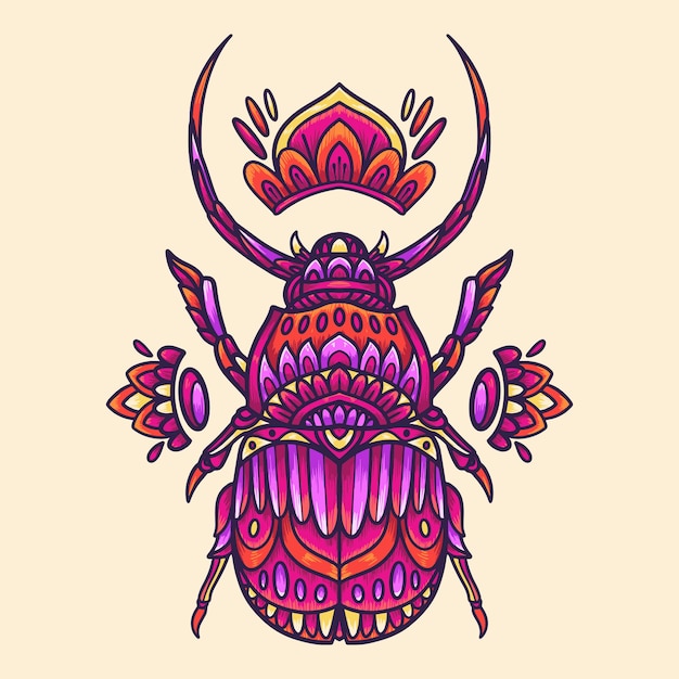 Vector ilustración de mandala colorido de escarabajo de cuerno