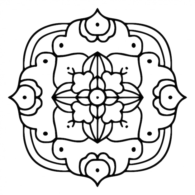 Ilustración de mandala floral arte lineal.