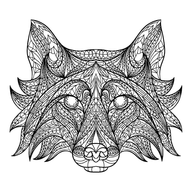 Ilustración de mandala de lobo y animal dibujada a mano