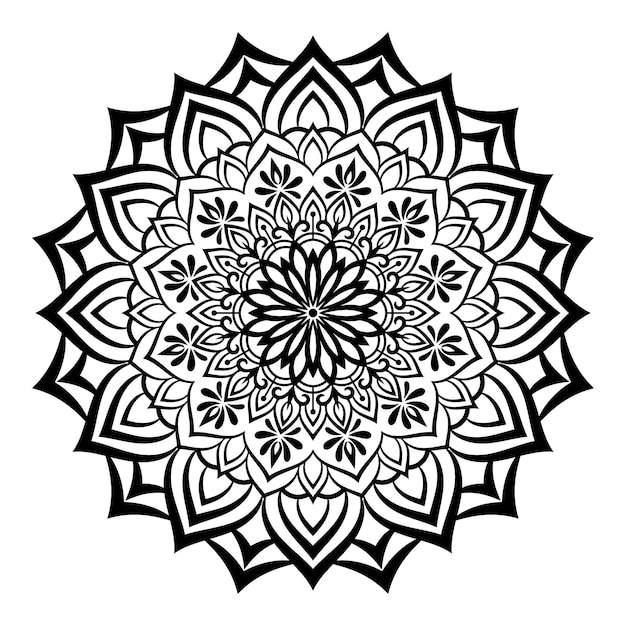 Ilustración de mandala negra en estilo garabato. Corazones de mandala de fideos dibujados a mano por vectores. Arte decorativa.