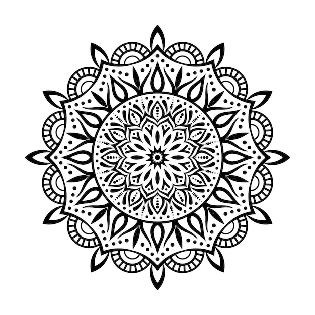 Ilustración de mandala negra en estilo garabato. Corazones de mandala de fideos dibujados a mano por vectores. Arte decorativa.