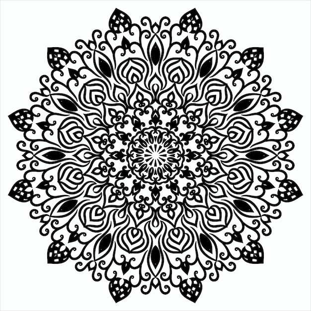 Ilustración de mandala negra en estilo garabato. vector dibujado a mano doodle mandala corazones.