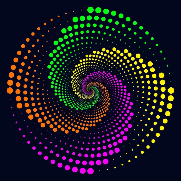 Ilustración de mandala de vector de círculo de vórtice espiral punteado multicolor