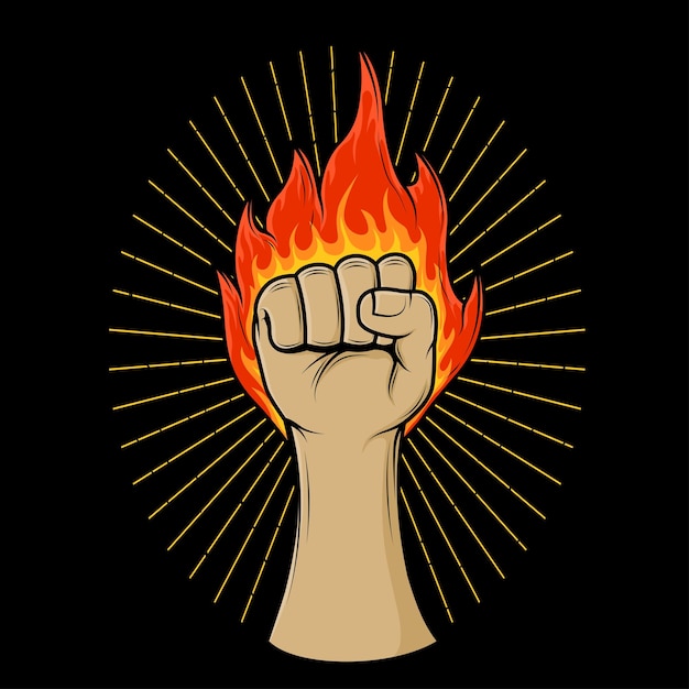 Vector ilustración de mano apretada con fuego