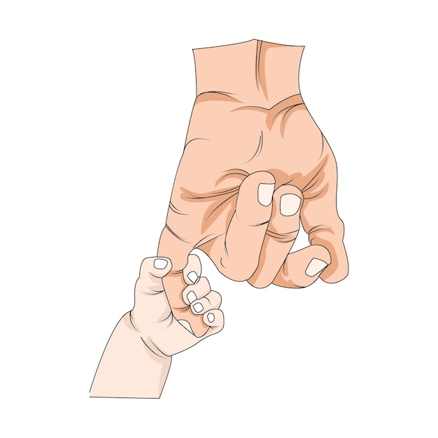 Vector ilustración de la mano de un bebé sosteniendo la mano de un adulto