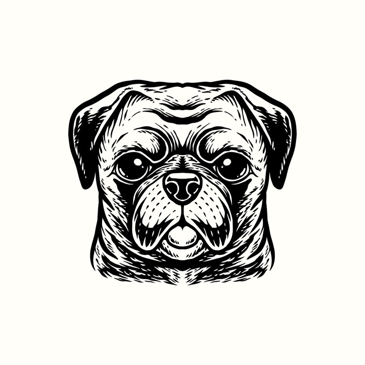 Vector ilustración mano dibujo pug perro vintage