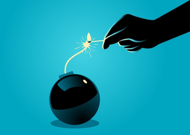 Vector ilustración de mano encendiendo una bomba con fósforo