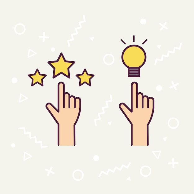 Ilustración de la mano con ideas brillantes Símbolo de señal icono solución pensamiento concepto vector