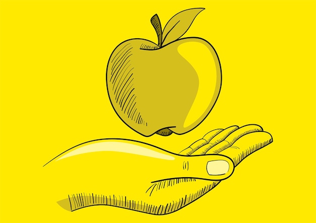 Ilustración de una mano con una manzana