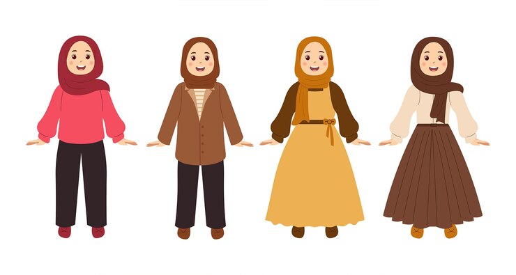 Ilustración a mano de niñas con hijab en la colección