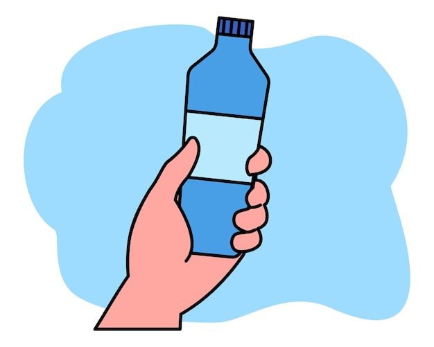 Ilustración de la mano que sostiene la botella de agua deshidratación beber agua bebida de energía ejercicio