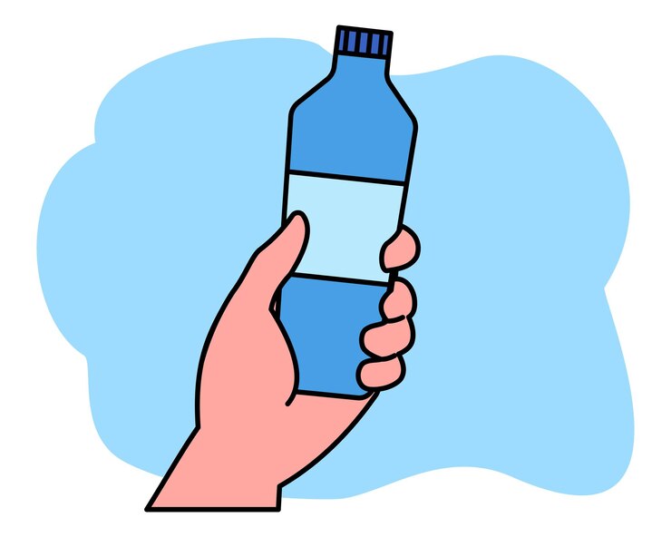 Vector ilustración de la mano que sostiene la botella de agua deshidratación beber agua bebida de energía ejercicio