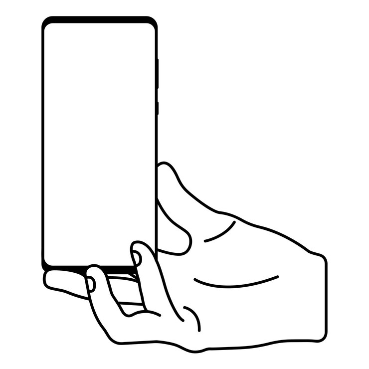 Vector ilustración de la mano que sostiene un teléfono celular.tecnología.icono.sin fondo.recurso gráfico.contorno.vector